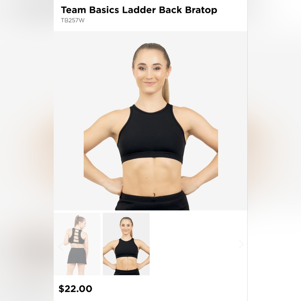 Capezio Team Basic Ladder Back Bra Top Dance Black NWT Women XS S M TB257W